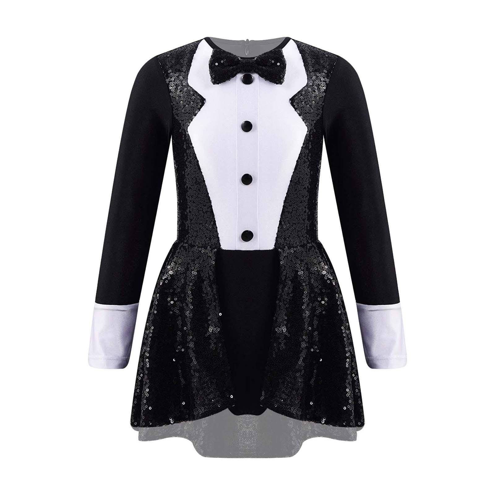 

Девочки Танцевальный Купальник Круглый Вырез Длинный Рукав Бабочка Пайетки Украшенный Гимнастический Костюм Выступление Боди 3-4 Years чёрный