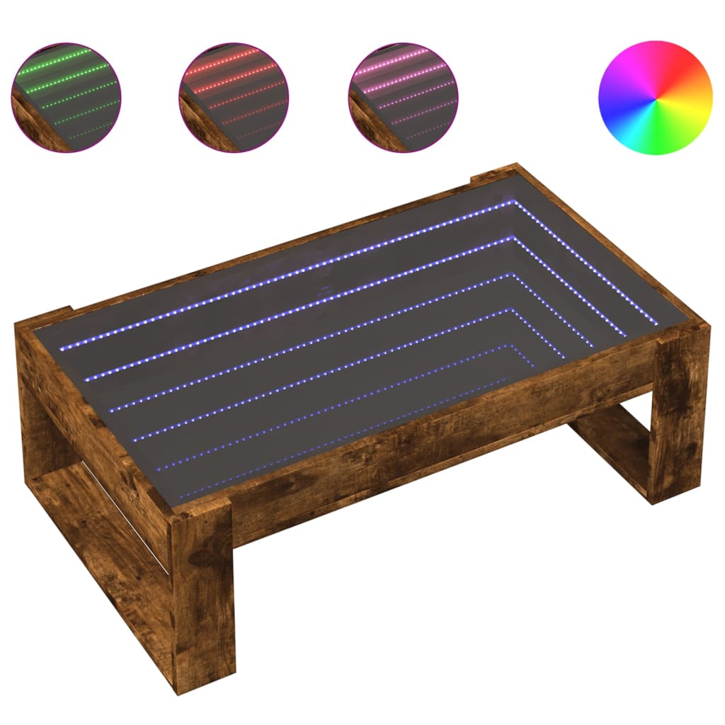 Coffee Table with Infinity LED Smoked Oak 90 x 53 x 30 cm