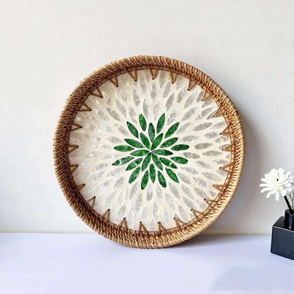 Round Rattan Tray Handmade Decorative Tray Storage Tray Woven Tray  Table Tray