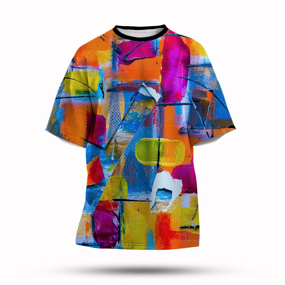 Graffitifärg 3D-printad T-shirt Sommar Herrmode Stänkbläck Ny Kortärmad T-shirt Topp Cool Streetwear Baggy T-shirts