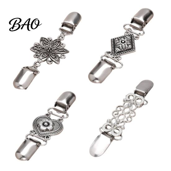 Gold Silver Cardigan Holders 4Pcs Vintage Sweater Clips for Women Girls, Retro Floral Clips, Elegant Scarf Clasps Fashion Accessories Shawl