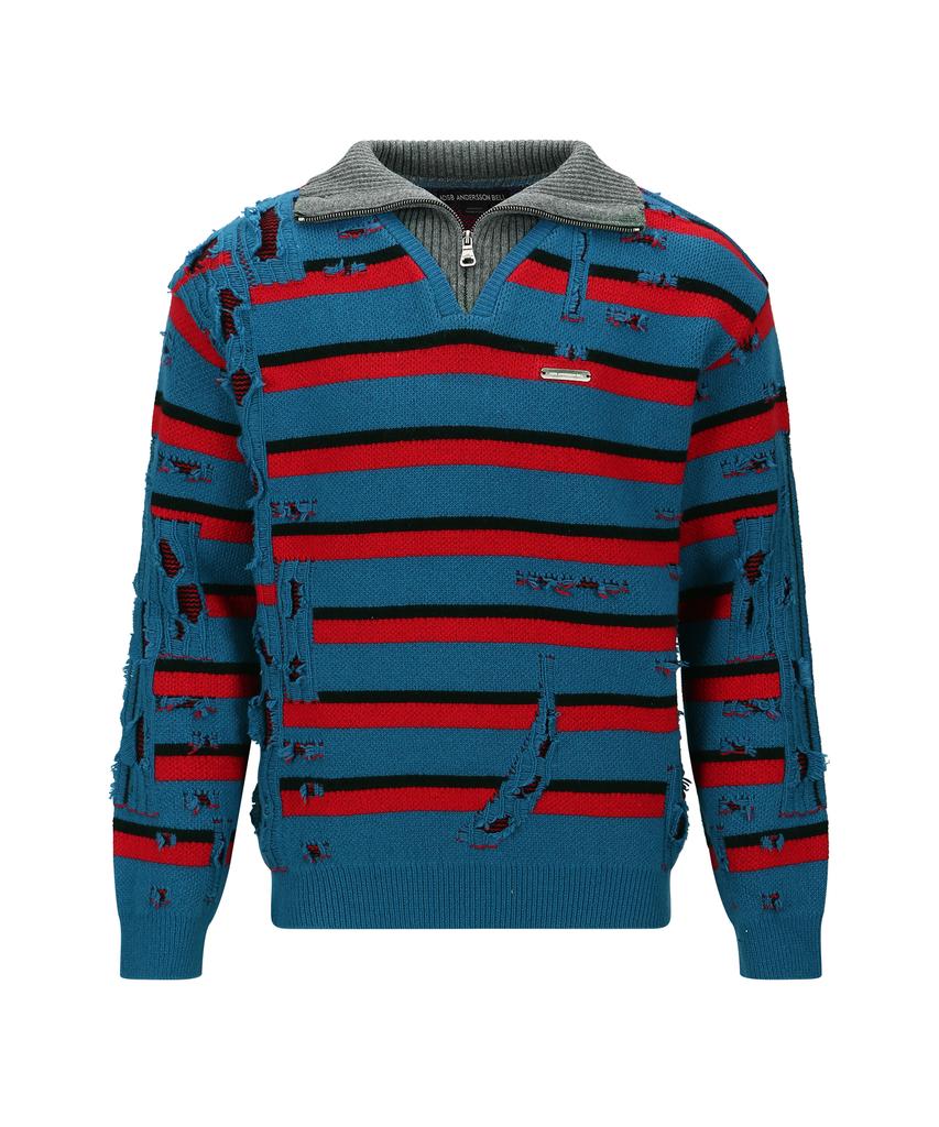 ADSB ANDERSSON BELL Stripe Jacquard Half Zip-Up Sweater Atb1331M(Blue/Red)