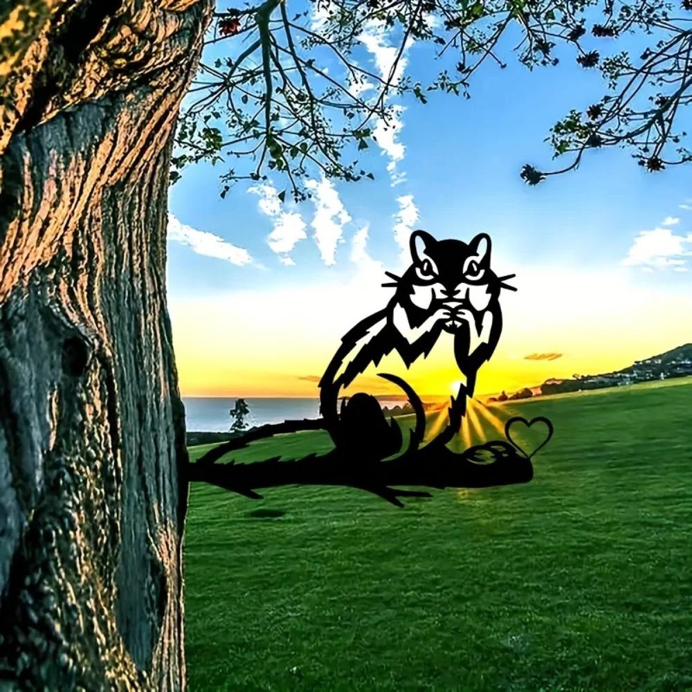 1pc Black Metal Squirrel Outdoor Yard Decor - Silhouette Animal for Garden, Tree Branch