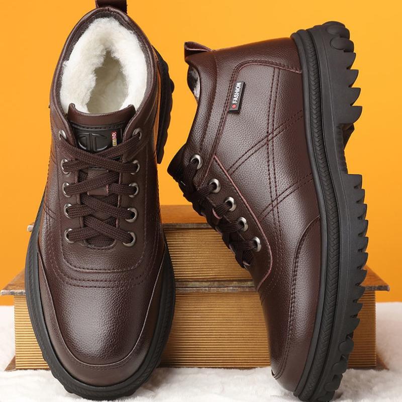 Cotton Shoes High-top Plus Velvet Thickened Warm Men's Shoes Fur-in-one Snow Boots All-match Casual Leather Shoes