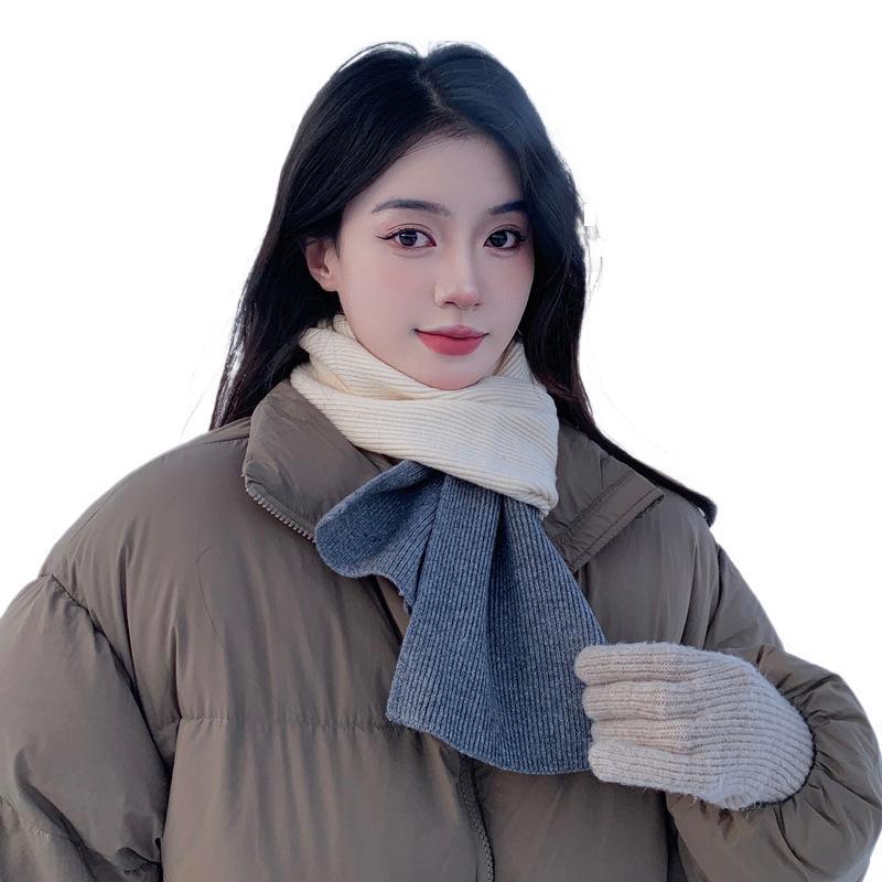 Autumn and Winter New Compact Couple Scarf Open Cross Knitted Shawl Scarf Two Color Splicing Couple Scarf