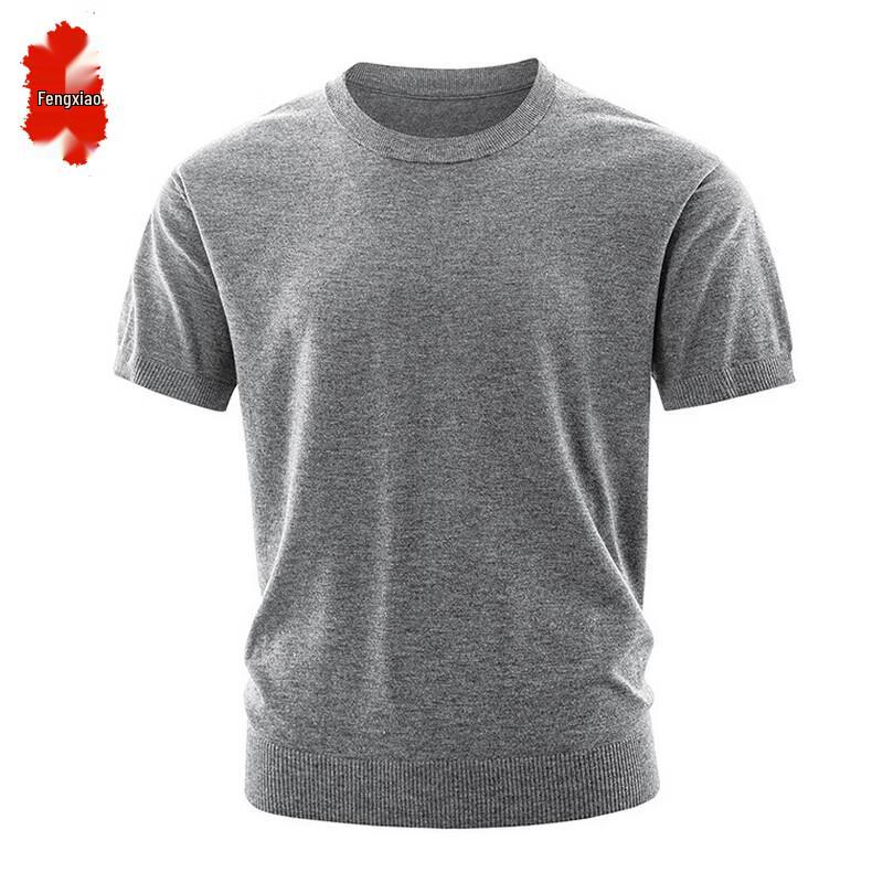 Men s Summer Business Casual Fake Two-Piece Knitted Short Sleeve Top M