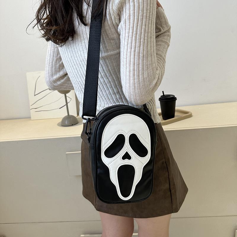 Crossbody bag men and women niche design personality trend funny ghost skull shoulder bag soft phone small satchel