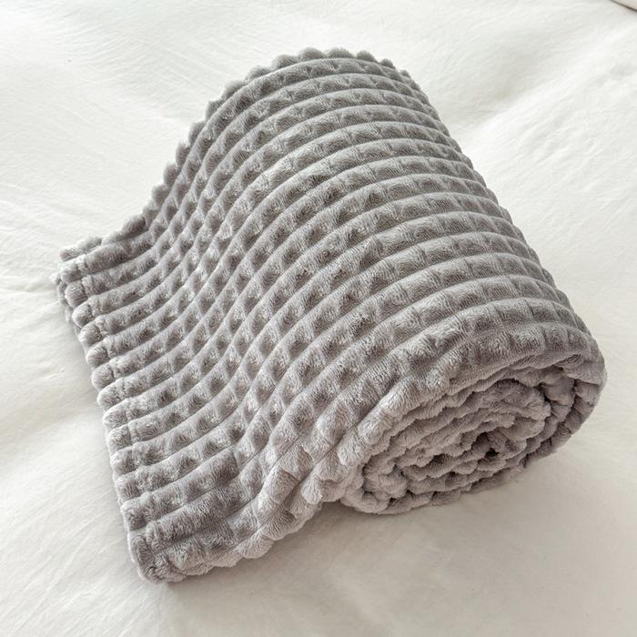 Thickened Plush Blanket - Wide Stripe, Grid Cut, Imitation Rabbit Fur, Small Flannel Blanket, Machine Washable