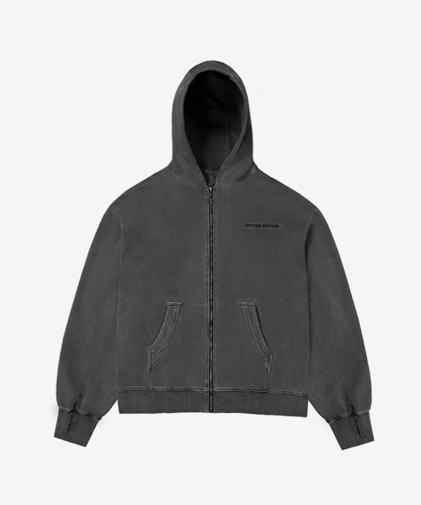 Attitude Attitude Aa Curved Garment Dyeing Sweat Hoodie Zip-Up Gray