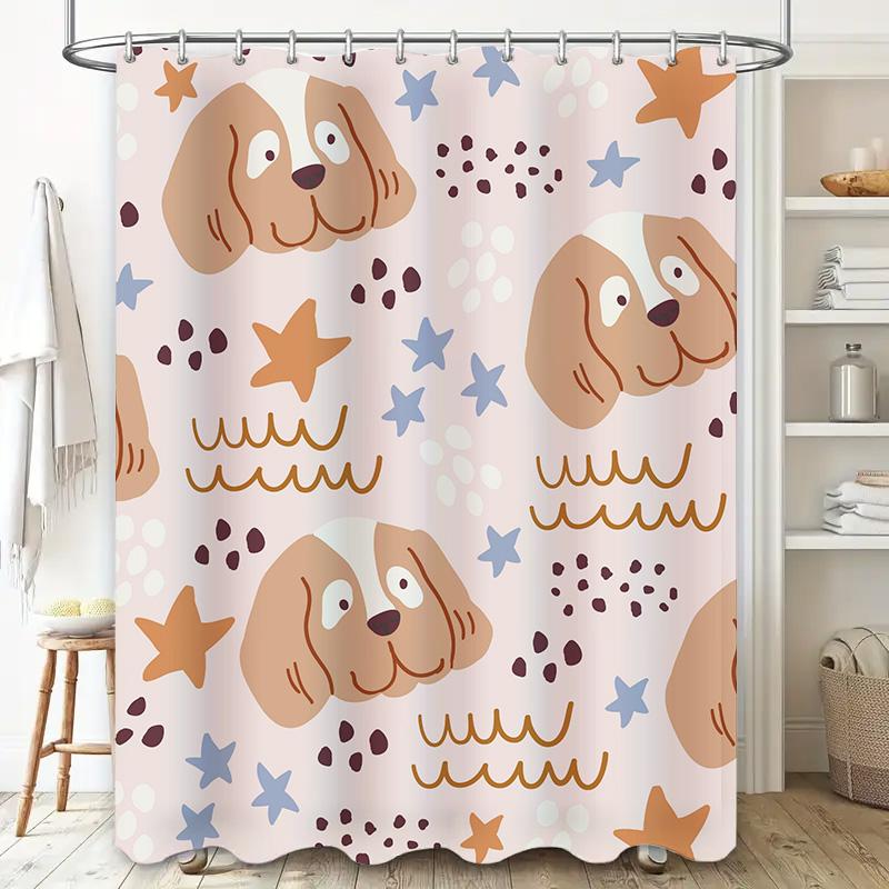 Dog Print Shower Curtain with Cute Cartoon Dogs Pink Bath Decor for Home Bathroom Accessory Universal Fit 72 x 84 Inches