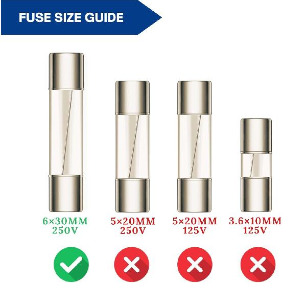 20A Amp 250V Slow-Blow Ceramic Fuse, 6x30mm (0.24 x 1.18 inches) – Universal Replacement for GE WB27X10388, Whirlpool, Kenmore, KitchenAid,