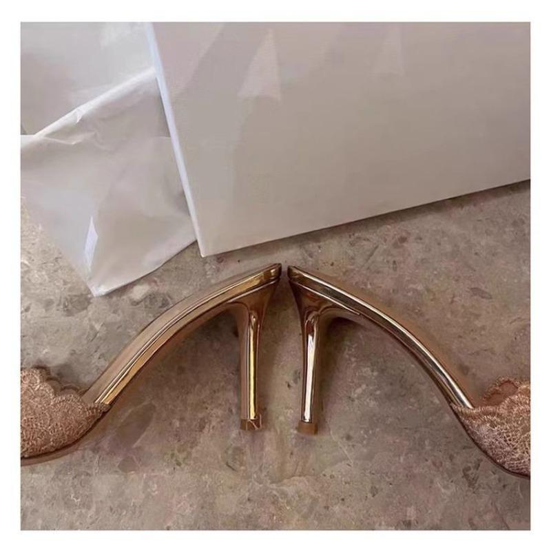 Sexy Pointed-toe Party High Heels for Women 2025 New Embroidered Thin Heels Champagne Gold Embroidered High Heels Flip-flops