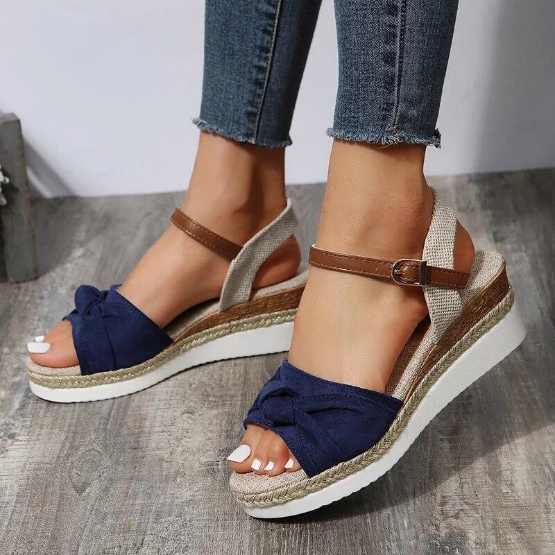 Summer Mix Color Platform Sandals Women Comfort Med Heels Espadrille Shoes Woman Ankle Buckle Wedges Sandalias De Mujer