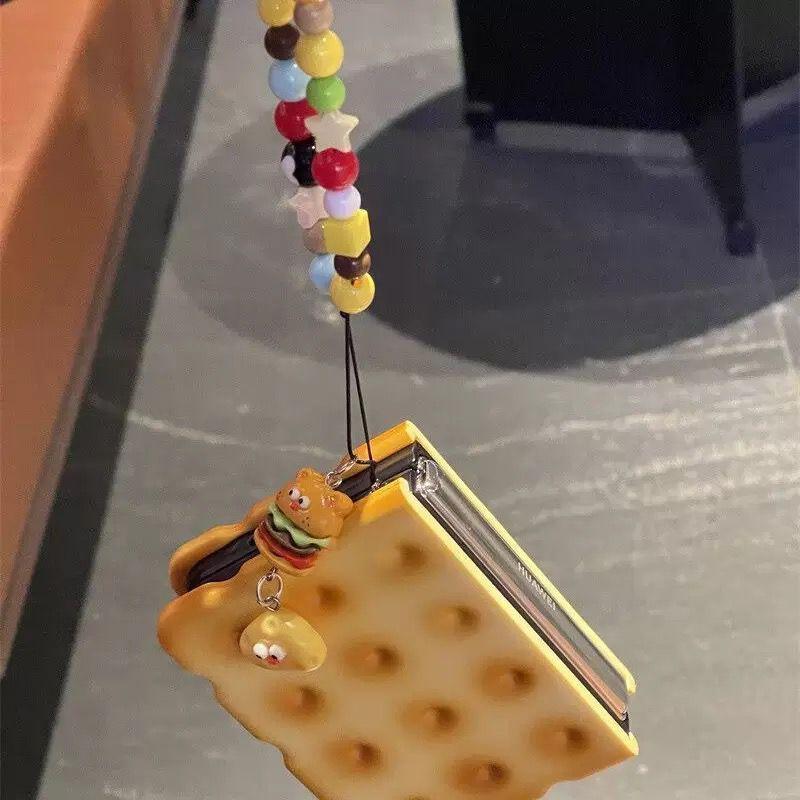 Zflip7 Case 3D Cute Soda Biscuit Cookie Shaped Silicone Phone Case For Samsung Z Flip7 Z Flip6 Z Flip5 Xiaomi Mix Flip /Huawei Pura X Flip Cover Funny