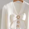 Women's Bowknot Long Sleeved Cardigans Single Breasted Autumn Ladies' Clothing White V-neck Tops for Female