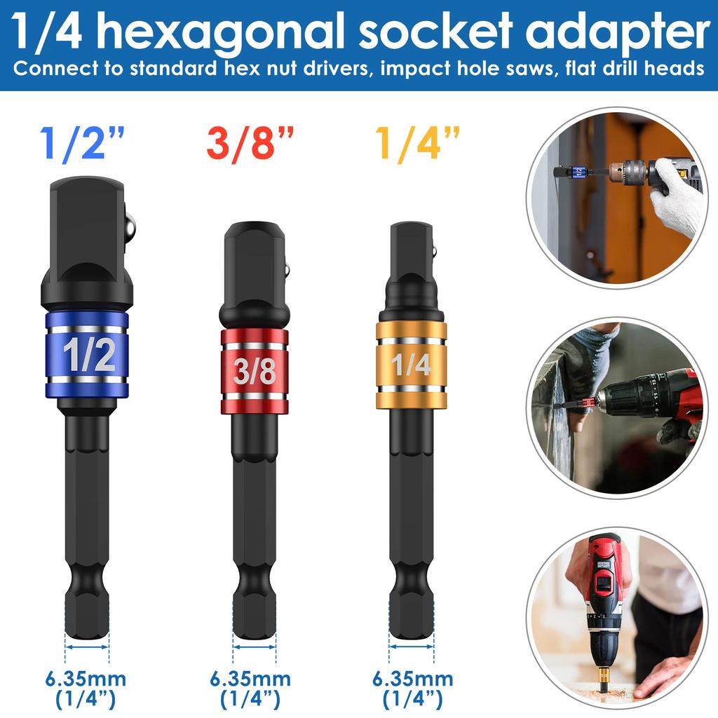 360 Degree Angle Socket Adapter Drill Nut Attachment Power Hand Tool Part Driver Extension Set Screwdriver Holder Flexible Drill