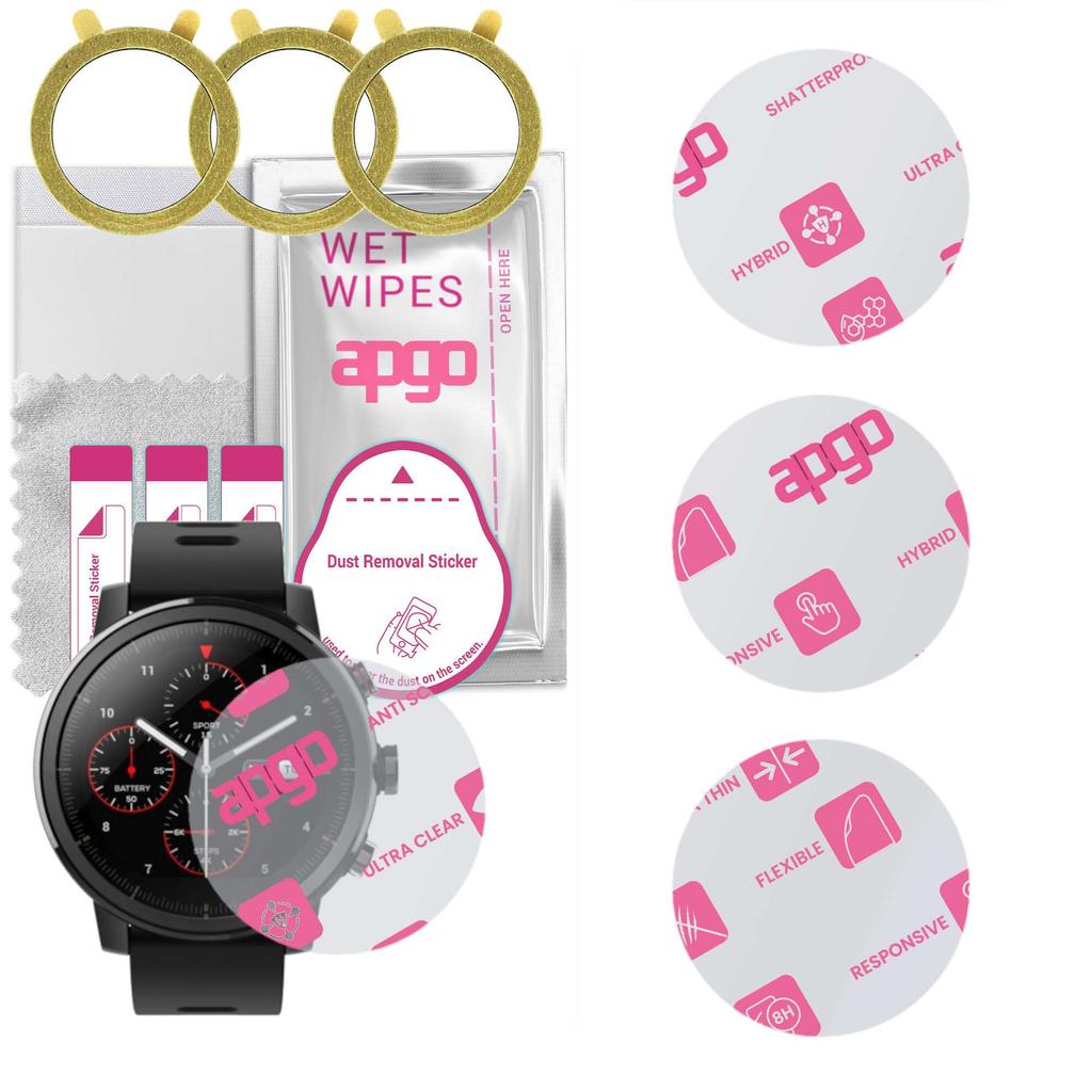 3x apgo Ultra-Clear Hybrid protective glass compatible with Amazfit Stratos, flexible nano glass, great replacement for tempered glass, scratch-resist