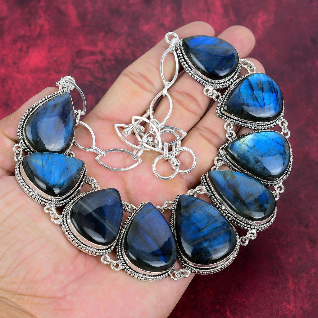 Labradorite Necklace, 925 Solid Sterling Silver Gemstone Jewelry, Handmade Adjustable Chain Necklace Amazing Jewelry, Gift For Her