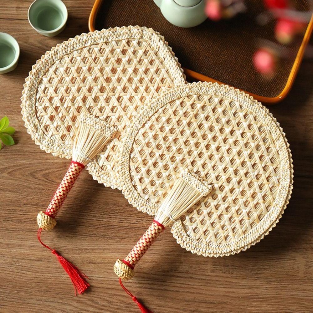 Hand Woven Handheld Fan Rustic Chinese Manual Fan Personality Camping Fan  For Summer Cooling
