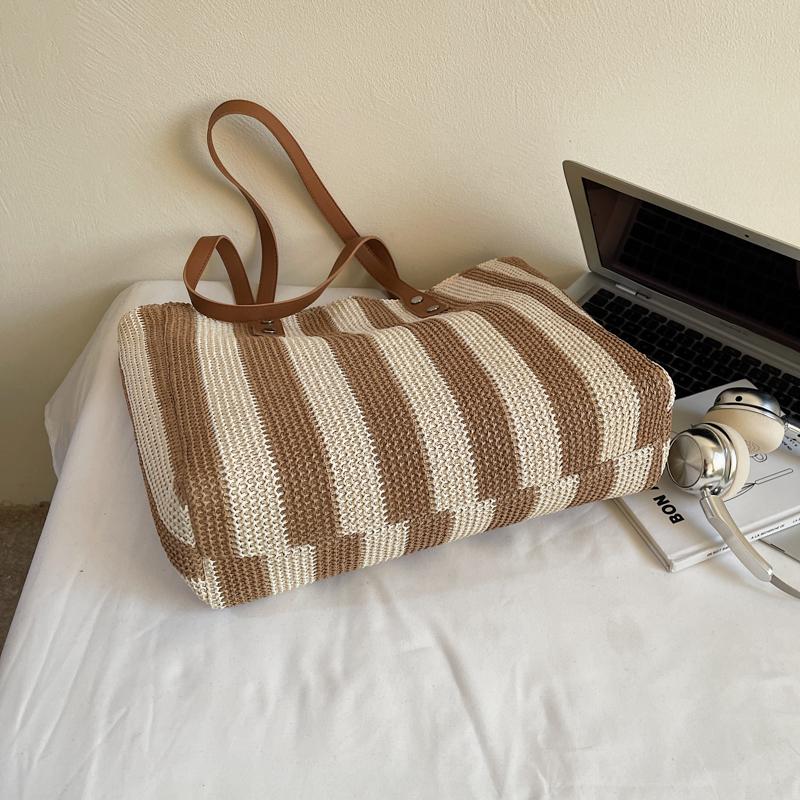 Strohtasche Damen Strandtasche Schultertasche Gewebte Tasche Pendler Große Kapazität Tragetasche
