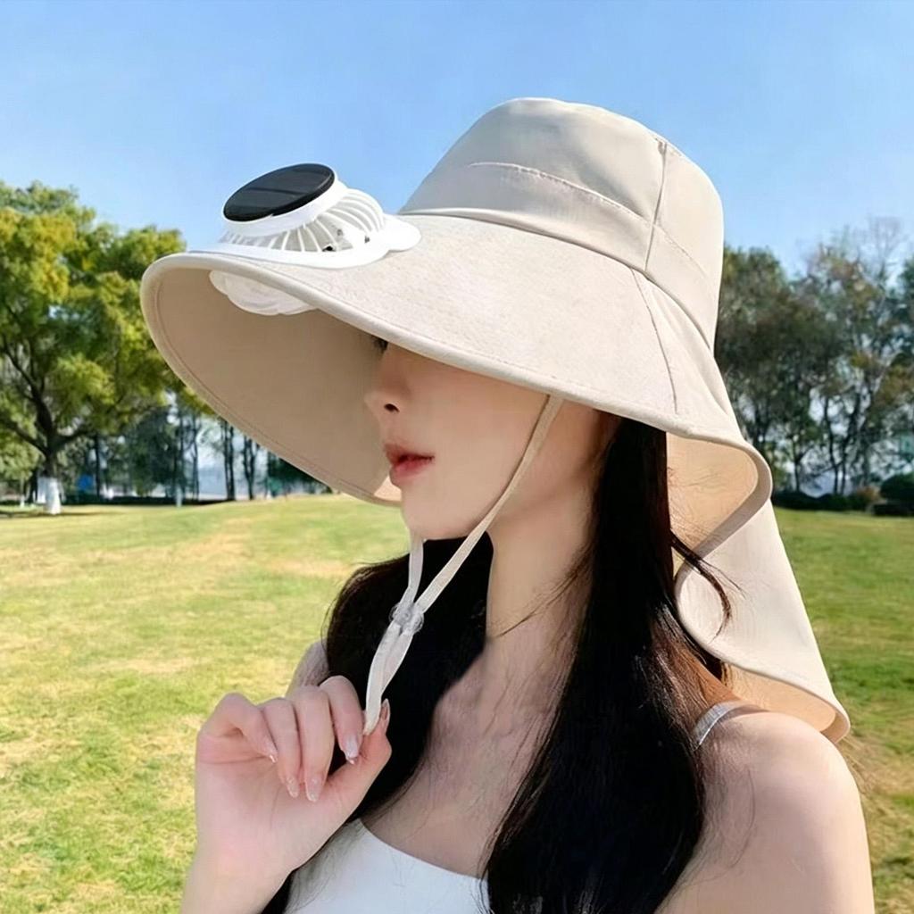 Solar-powered Fan Hat Women's Shawl-style Sun Hat Wide Brim Neck Flap UV Protection Breathable Solar Cooling Sun Protection Caps