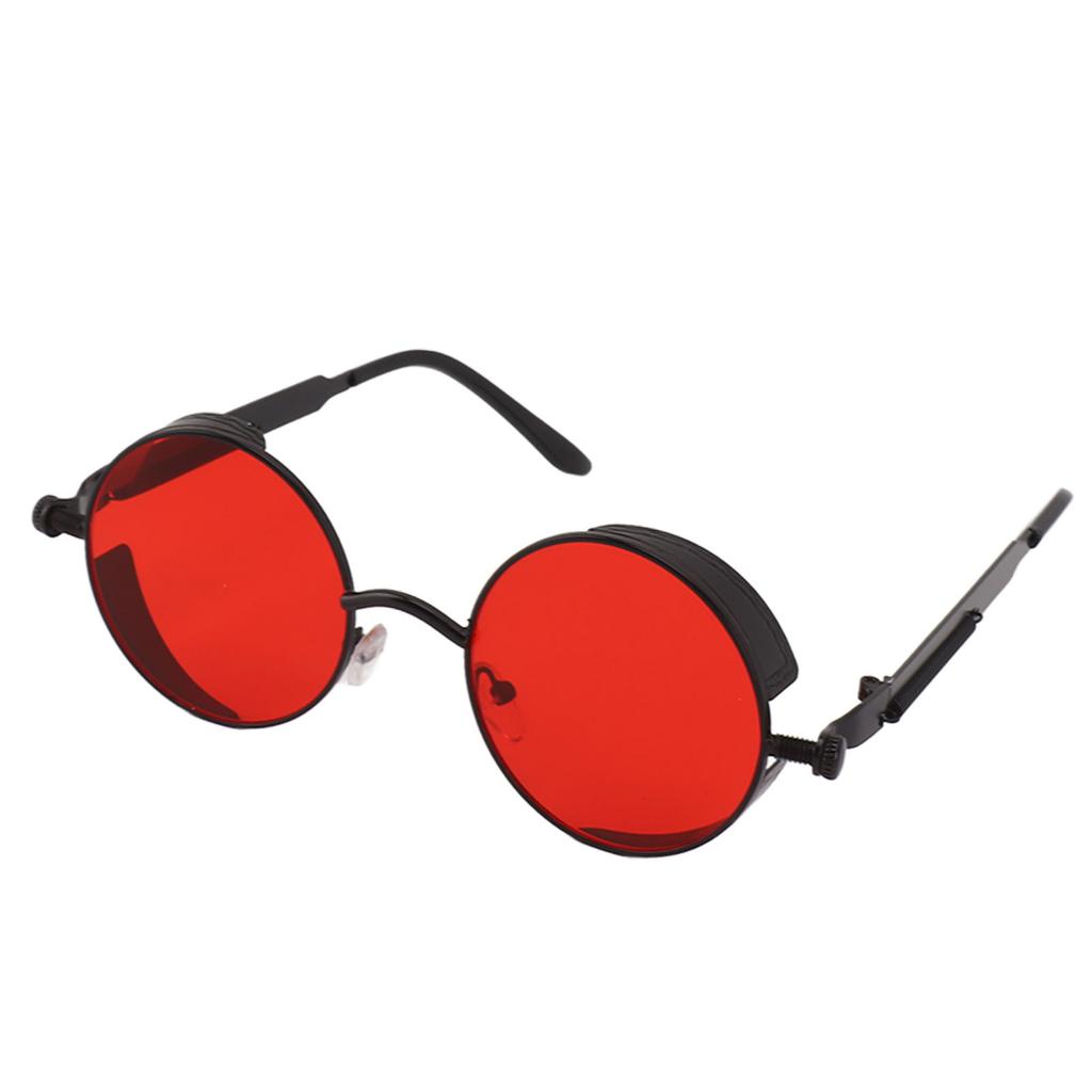Round Sunglasses Metal Spring Feet UV Proof Stylish Cool Sunglasses for Men Women Party Beach Summer Black Frame Red