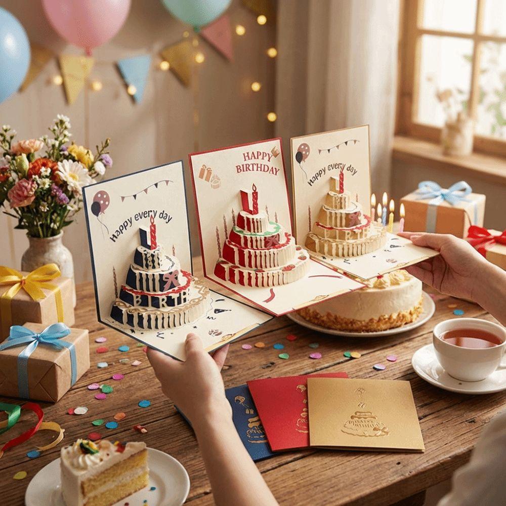 Cake Shape 3D Pop Up Birthday Card Hollow Paper Carving Happy Birthday Card All Occasions
