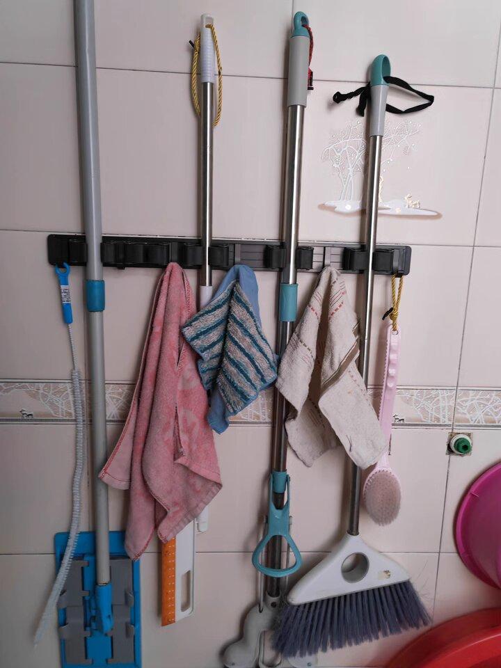 Household Products Bathroom No Drilling Powerful Mop Wall Mounted Clip Fixed Hook Broom Storage Rack