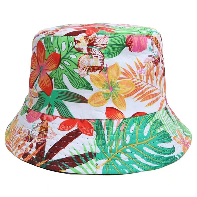 Spring Summer Flower Leaf Print Fisherman Hat With Sunshade For Casual Wear