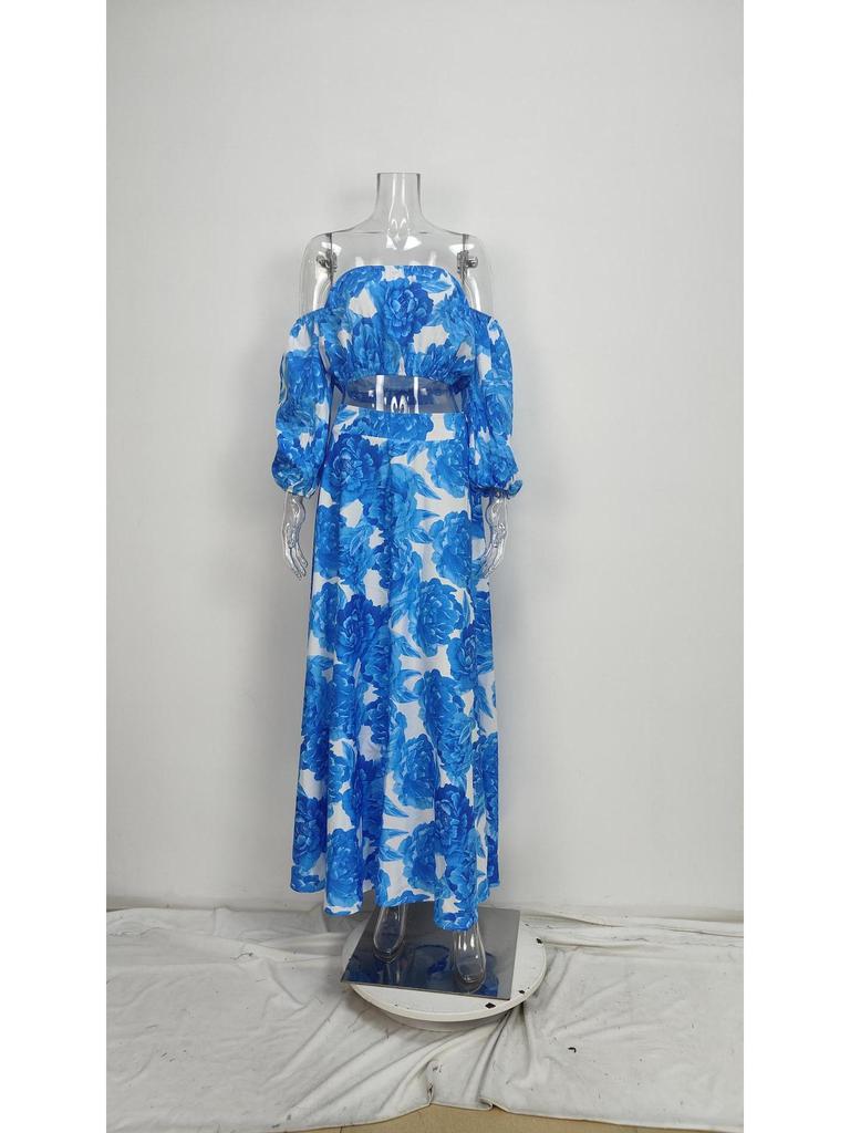 Spring European & American Elegant One-Shoulder Print Dress for Women