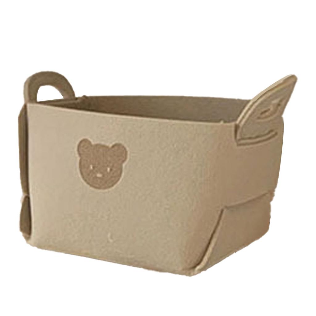 Felt Storage Basket with Handles Foldable Laundry Snacks Toys Clothes Bin for Home Desktop Bear
