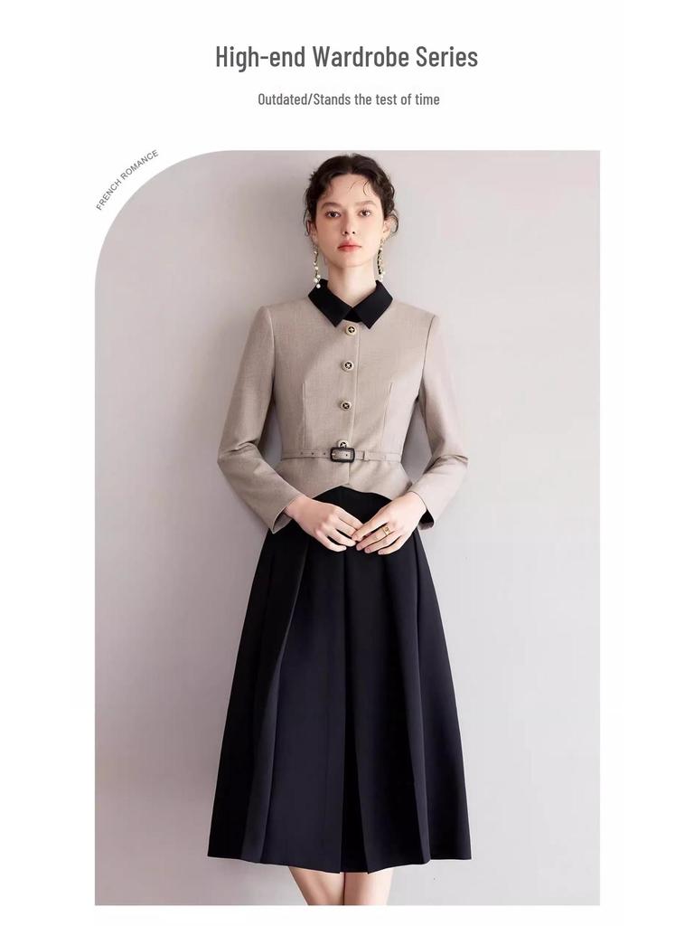 2025 Fashionable Slimming Two-Piece Little Black Dress with Color Block for Autumn/Winter – Women's Formal Wear