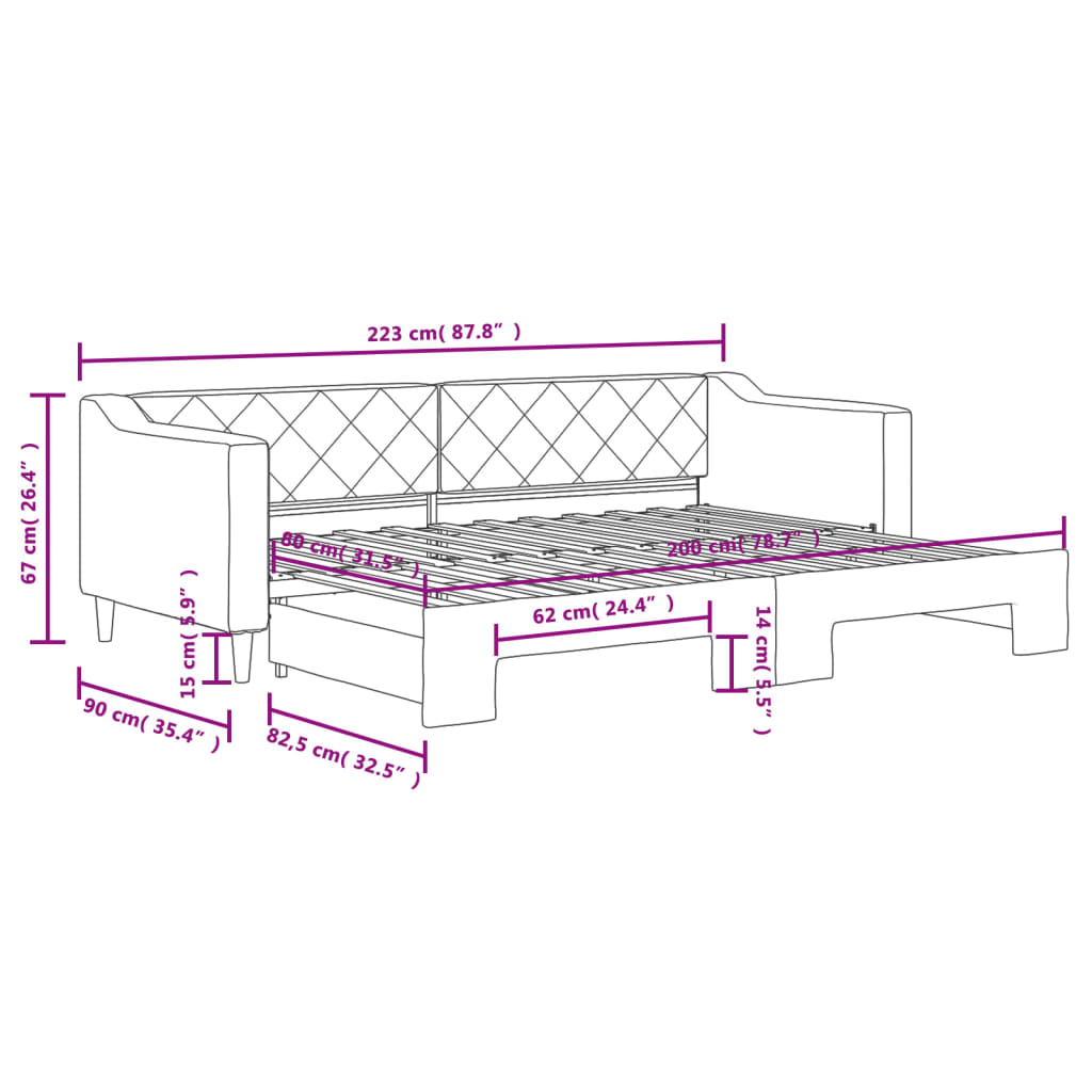 Pull Out Daybed Taupe 80 X 200 Cm Fabric