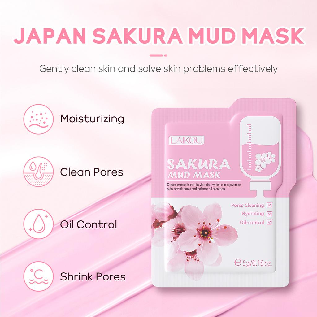 LAIKOU 3/5/10PCS Cherry Blossom Facial Mask Mud Refreshing Deep Cleaning Whitening Pore Shrinking Facial Mask Facial Skin Care Product