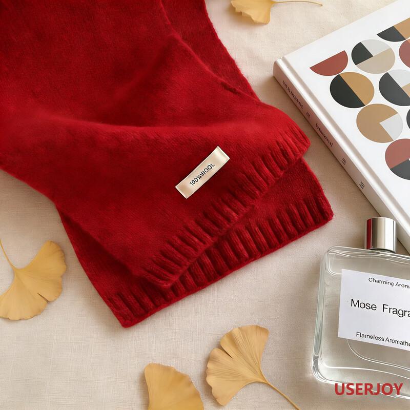 USERJOY Women's 100% Pure Wool Red Scarf