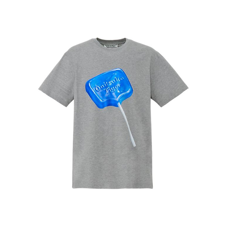 Onitsuka Tiger Graphic Tee Short Sleeve Round Neck Solid Color Pullover T-Shirt Unisex tops Flower-Gray Blue 2183B605-020