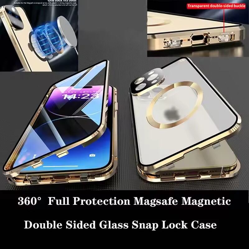 Magnetic Case for iPhone 17 16 15 14 13 12 Pro Max/Plus/Air, with Magsafe & Aluminum Frame & Double Sided Tempered Glass Phone Bumper Cover