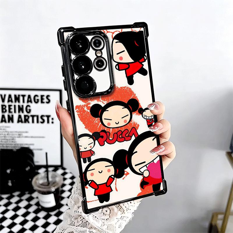 Cartoon Cute Pucca Garu Plating Phone Case For Samsung Galaxy S24 S25 FE S26 Edge S23 Ultra S22 S21 Plus S20 Anti-Fall Airabag C