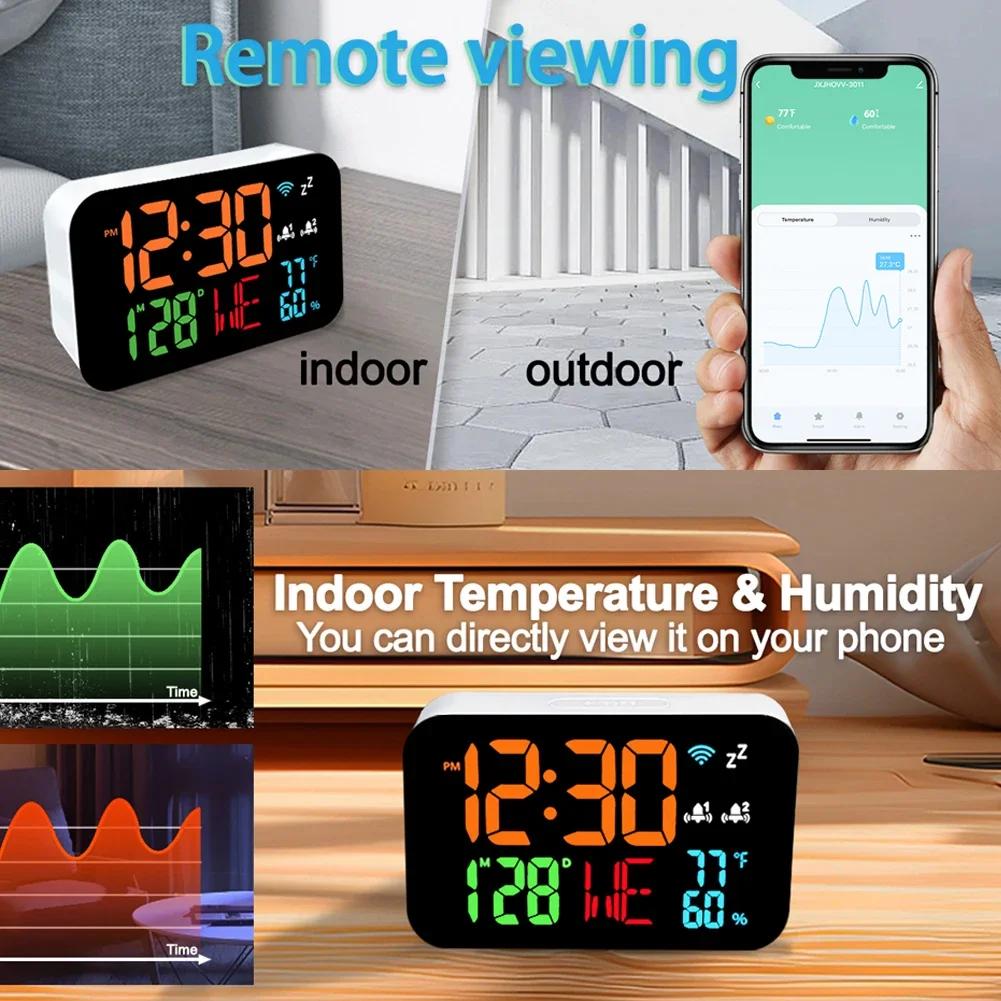 Horloge de Bureau Calendrier WiFi Tuya Thermomètre Hygromètre Intelligent avec Affichage LED Numérique Prise en Charge de l'Auto-Calibration WIFI