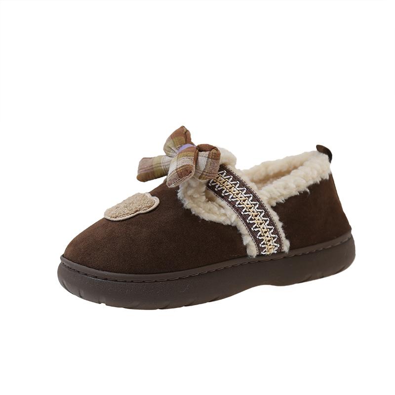 Fashion Women's Plush Cotton Shoes Winter Casual Warm Home Shoes Fashionable Soft Comfortable Non-slip Outdoor Flat Shoes Cartoon Bow