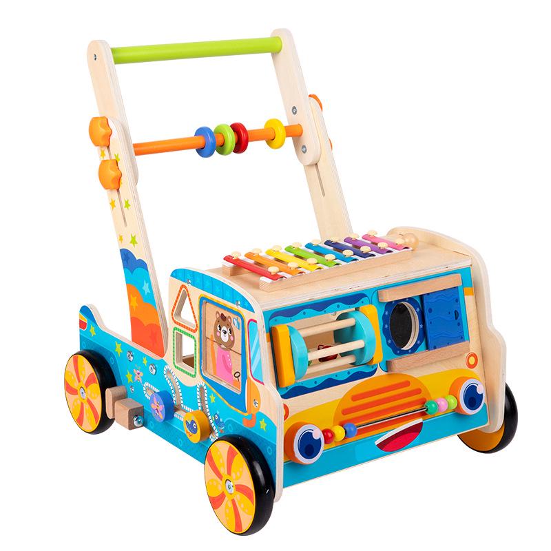 Baby Wooden Push Walker with Building Blocks, Xylophone, Puzzle, and Matching Toys