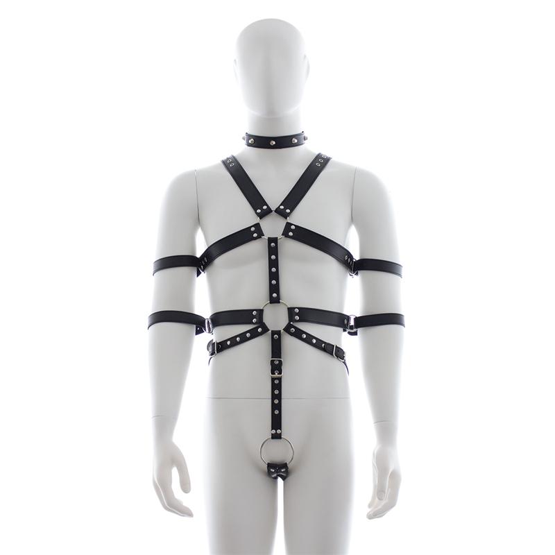 Fetish Men Leather Chastity Pants Male Body Bondage Harness Cage Erotic Pole Dance Jumpsuits Sexy Sissy Pouch Pants for BDSM Gay
