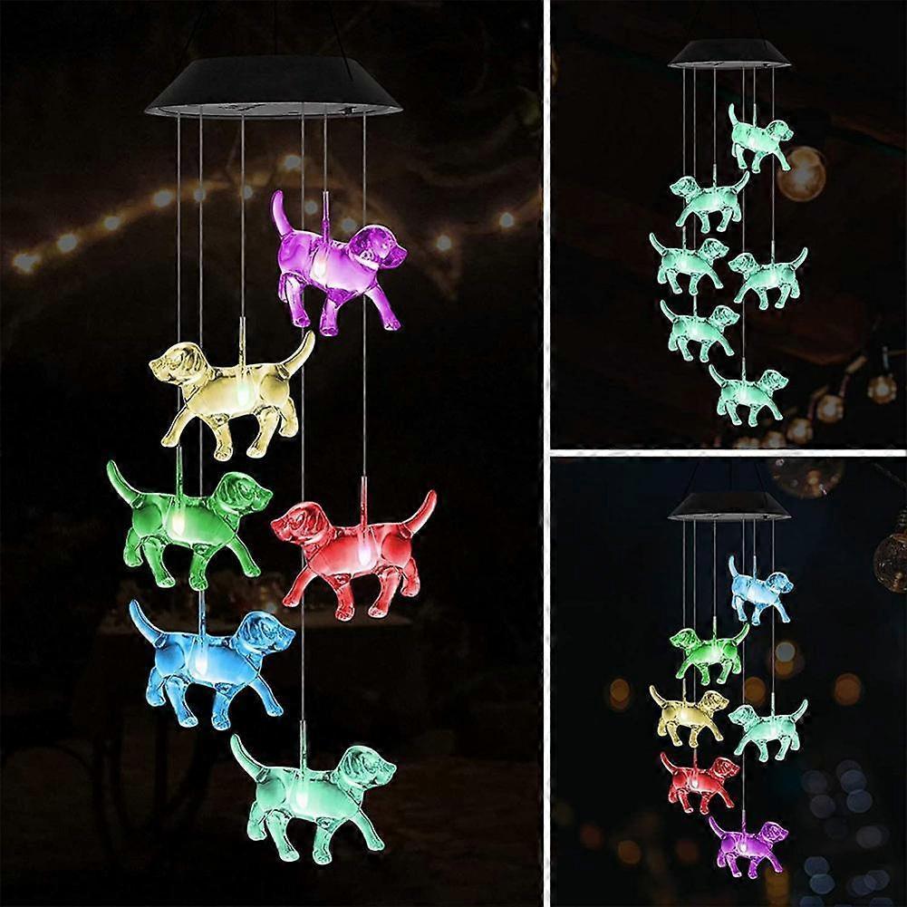 Solar Powered Dog Light Wind Chimes Lamp Color Changing Yard Decor
