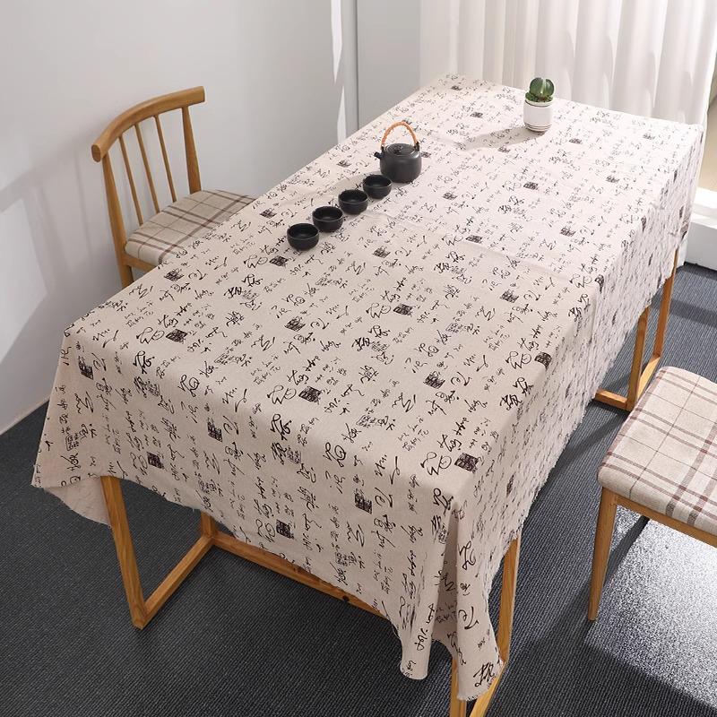 Retro Calligraphy Cotton Linen Tablecloth for Coffee Tables and Desks