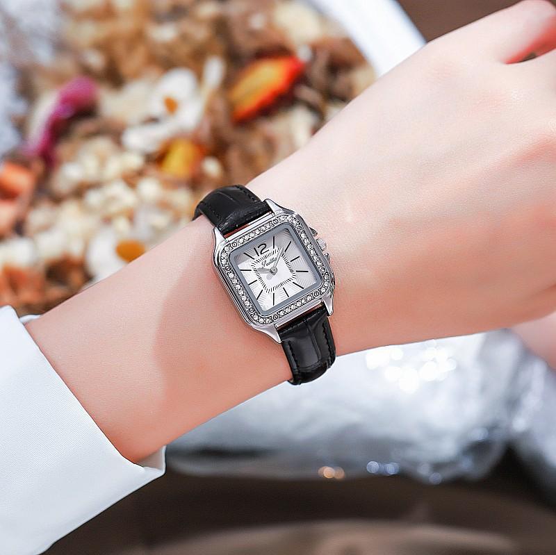 Fashion Diamond Trend Personalized Waterproof Ladies Watch Women'S Square Red Belt
