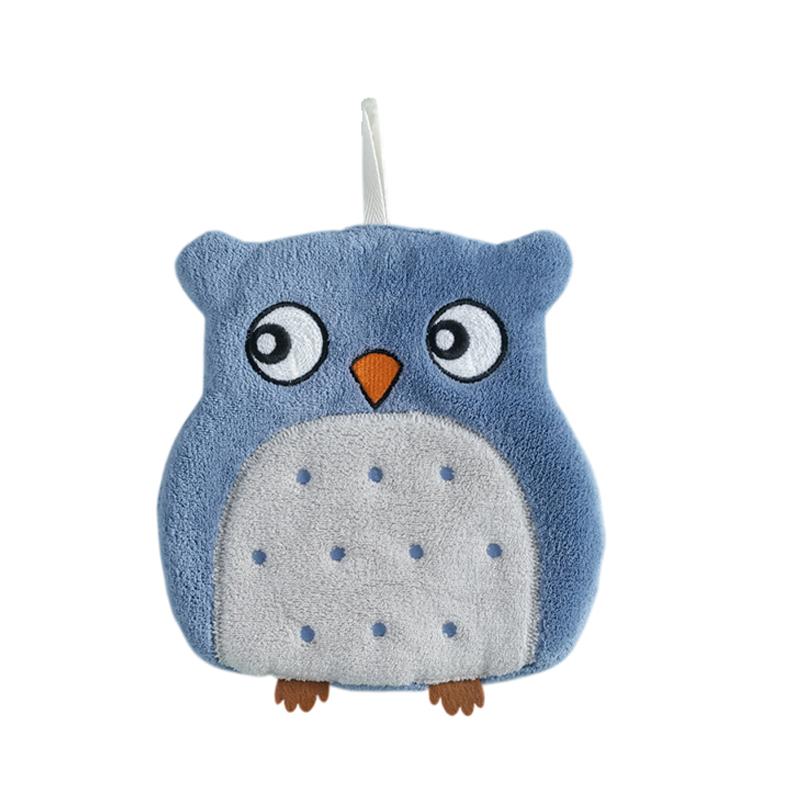 

M-Cute Owl Coral Fleece Wall-Mounted Hand Towel, Super Absorbent & Quick-Dry Hanging Kitchen Bath Towel With Hanging Loop синій