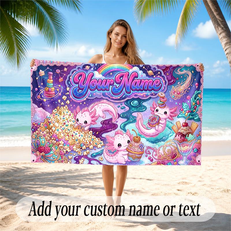 Fantasy Magic Theme Quick Dry Beach Towel Custom Name Text Print Large Sand Resistant Towel Beach Vacation
