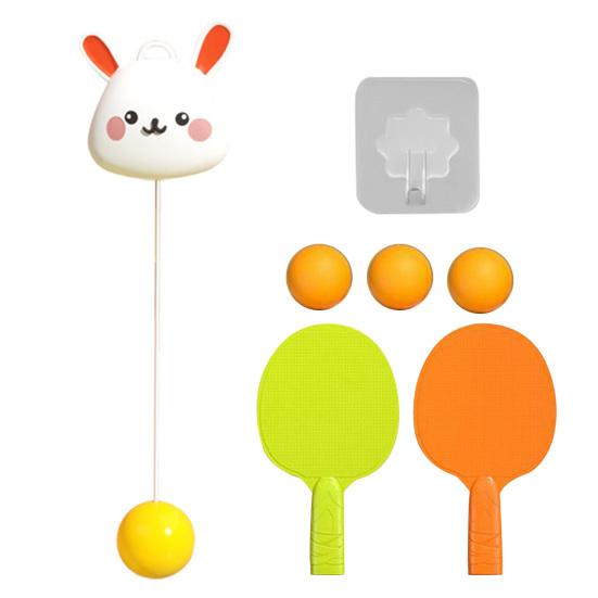 1 Set Tennis Trainer Highly Resilient Height Adjustable Hand-eye Coordination Cartoon Rabbit Table Tennis Trainer Indoor Sports