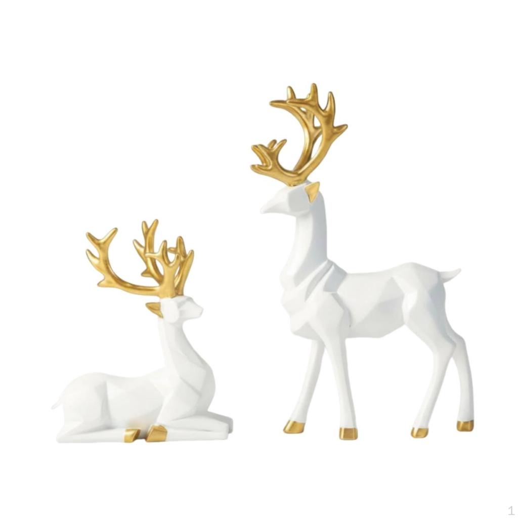 2 Pieces Deer Figurine Nordic Style Sculpture Modern Reindeer Statue for Living Room, Beverage