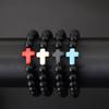 Bohemian Cross Bracelet For Men 8mm Onyx Stone Strand Braslet Beach Camping Casual Accessories Healing Prayer Meditation Pulsera